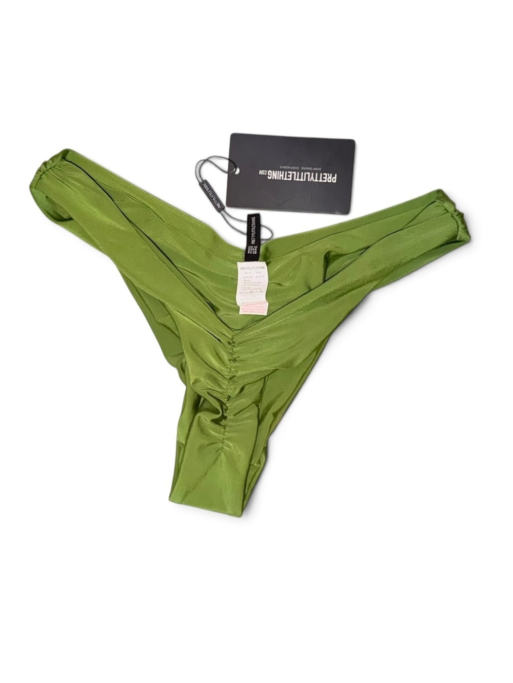 NWT PrettyLittleThing Olive Ruched Bikini Bottoms Size US 6